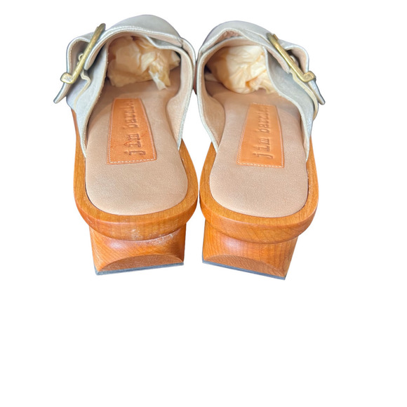 Jim Barnier Women's Wooden Heel Clog Silver Size 11 Platform Sandals Leather New - Picture 9 of 11